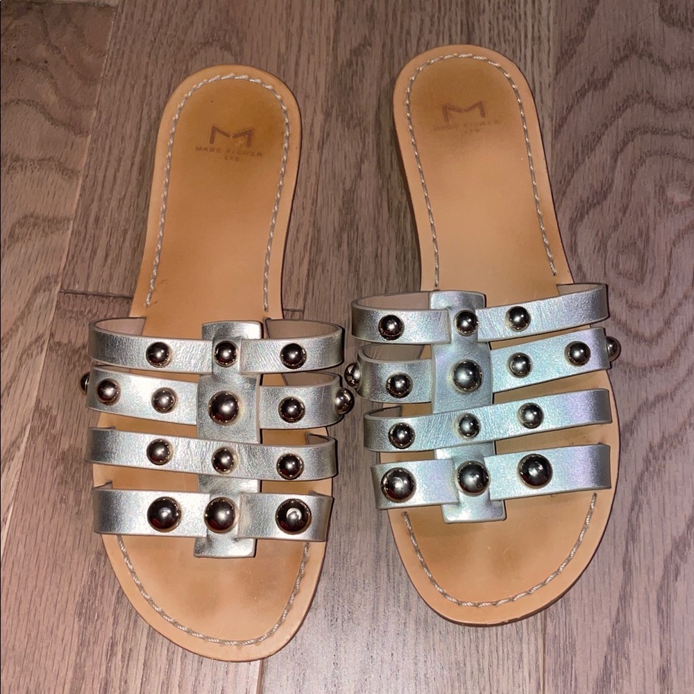 Marc Fisher Metallic Silver Studded Sandals